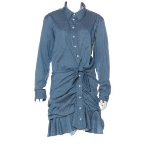 Veronica Beard Blue Ruched Long Sleeve Shirt MIDI Dress‎ sz6